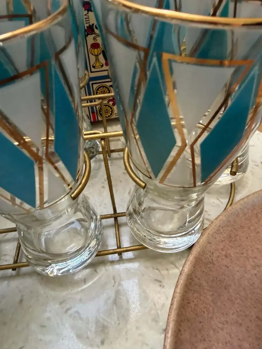 Libbey MCM Emerald Blue 22-Karat Gold Pilsner Glasses with Caddy